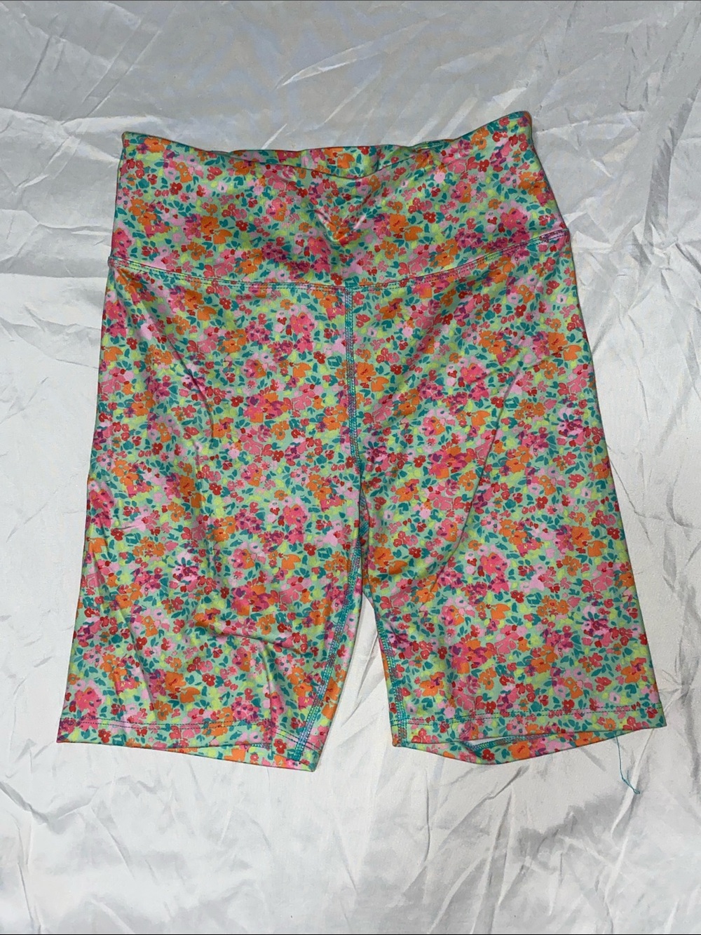 Nanette Lepore Mint Floral Bike Shorts with Pink & Orange Accents